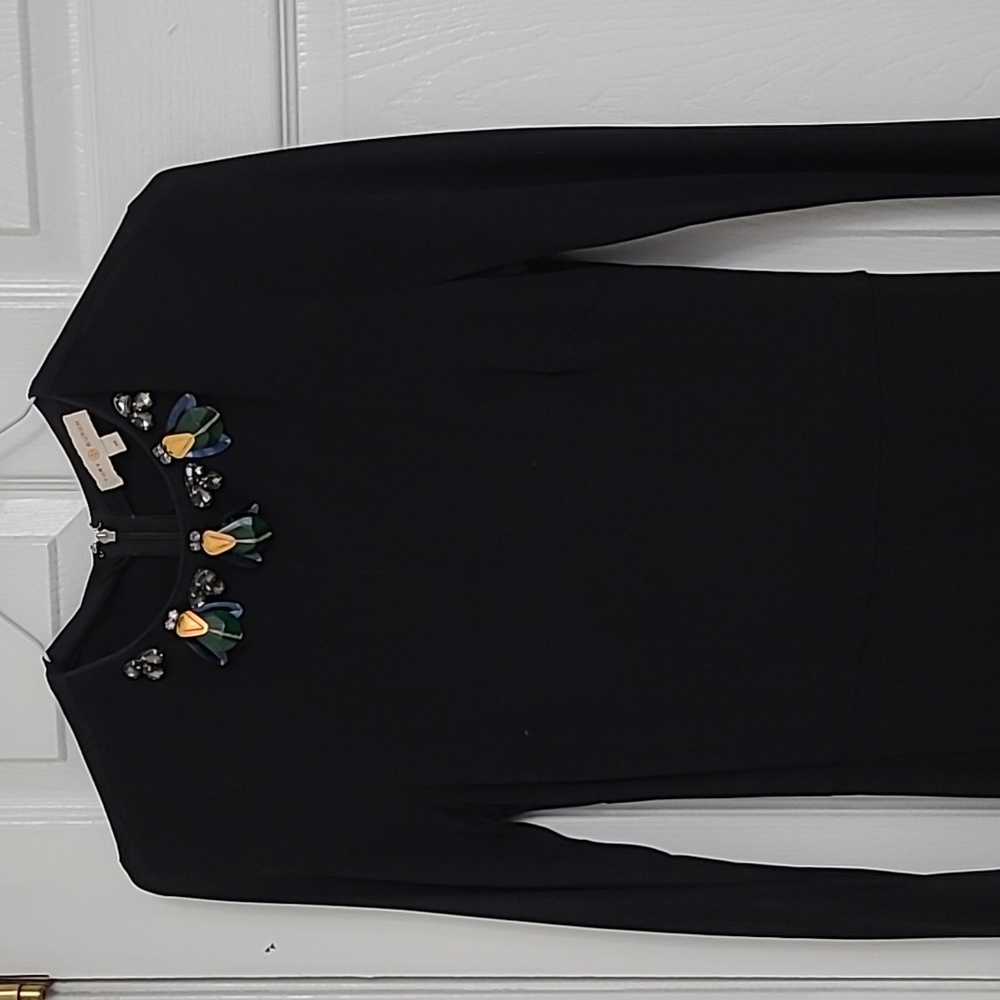 Tory Burch Dress Deena Beetle Embellished Jeweled Sheath Knee Length Black XS